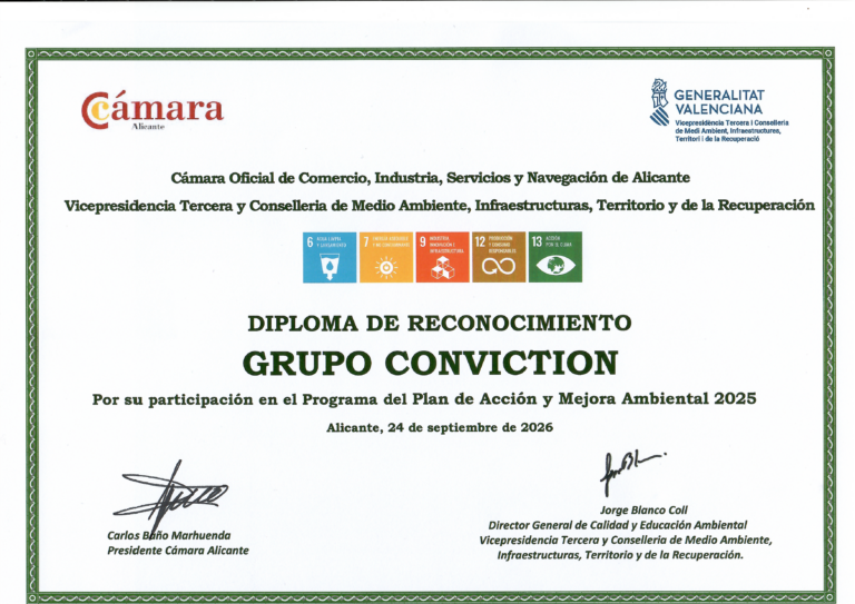 Diploma de reconocimiento ambiental a Grupo Conviction, 24 de septiembre de 2026
